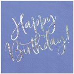 PartyDeco ubrousky Happy Birthday holografické modré 33x33cm 20ks – Zboží Dáma