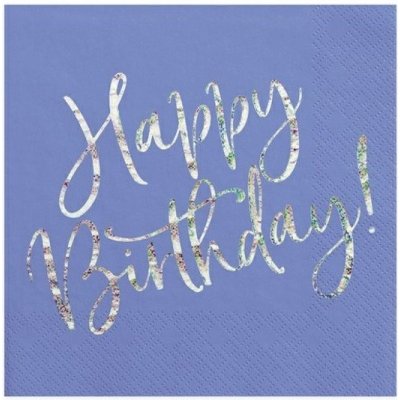 PartyDeco ubrousky Happy Birthday holografické modré 33x33cm 20ks – Zboží Dáma