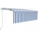 vidaXL Automatická markýza roleta LED a senzor větru 4 x 3 m modrobílá – Zboží Mobilmania