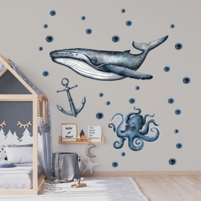 Plotbase, s.r.o. Nálepky na zeď Oceán velryba- rozměry 120x75 cm – Zboží Mobilmania