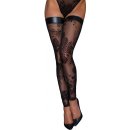 Noir Handmade F243 Tulle Stockings with Patterned Flock Embroidery