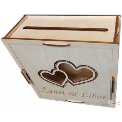Dřevěná krabička na svatební přání se jmény novomanželů