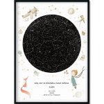 Hvězdná mapa Vašeho životního okamžiku Rozměr plakátu: 50 x 70 cm, Barva pozadí: Kosmonaut, Volba rámu: Černý dřevěný rám – Zboží Mobilmania