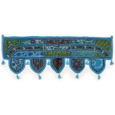 Sanu Babu Tyrkysový závěs nad dveře s výšivkou a třásněmi, 103x36cm (4A) – Zboží Mobilmania