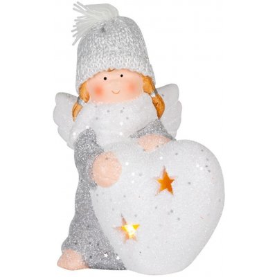 MagicHome Vánoční figurka Anděl se srdcem LED terakota 12x10x15 cm