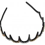 Plastová čelenka černá zdobená kamínky - stříbrno-zlaté – Zboží Dáma