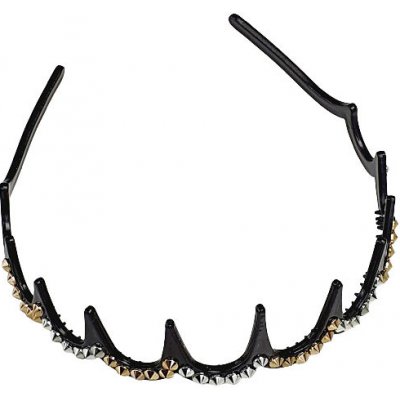 Plastová čelenka černá zdobená kamínky - stříbrno-zlaté – Zboží Dáma