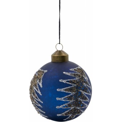 House Doctor Skleněná vánoční ozdoba Pine Blue 8 cm modrá barva