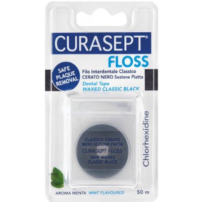 Curasept Floss Black voskovaná zubní nit s CHX mint 50 ks