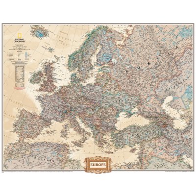 National Geographic Evropa - nástěnná mapa Executive 76 x 61 cm Varianta: bez rámu v tubusu, Provedení: laminovaná mapa v lištách