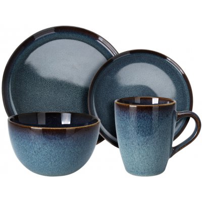 EXCELLENT HOUSEWARE Jídelní sada talířů JERSEY kamenina modrá 16 ks – Hledejceny.cz