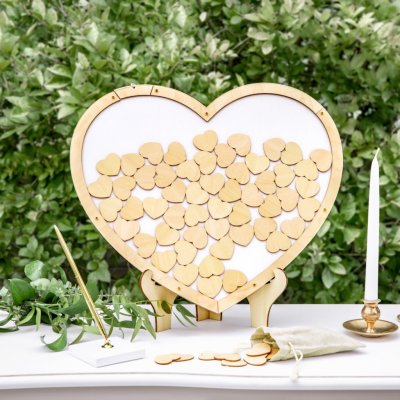 Svatební kniha hostů - Dřevěné srdce - Guest Book (1 ks) – Zboží Dáma