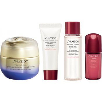 Shiseido Vital Perfection liftingový zpevňující krém pro suchou pleť 50 ml + čisticí pěna na obličej 15 ml + pleťová voda 30 ml + energizující a ochranný koncentrát 10 ml