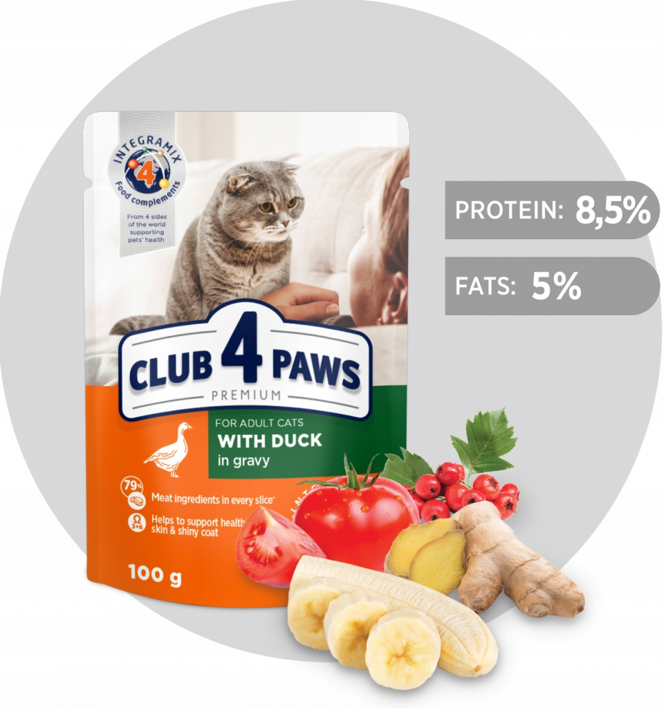 Club 4 Paws Premium With duck in gravy. For adult cats 24 x 100 g