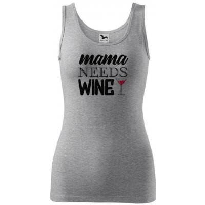 Dobrý Triko dámské tílko s potiskem Mama needs wine Tmavě šedý melír – Zboží Dáma