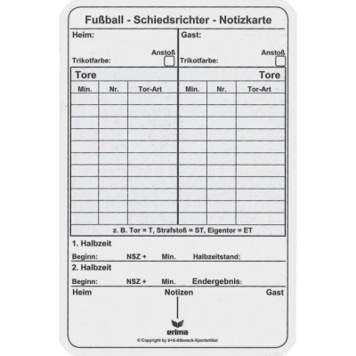Erima Karta do zápisníku pro rozhodčí – Zboží Dáma