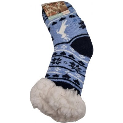 Domácí teplé dětské ponožky s kožíškem protiskluzové modrá – Zboží Mobilmania