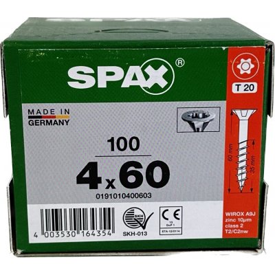 SPAX záp. hlava 4.0x60 část. závit TX20, Wirox stříbr. certifikovaný ( 100ks ) – Hledejceny.cz