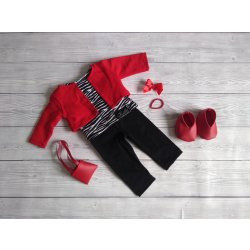 Výbavička pro panenky Kafík Komplet oblečení na panenku Baby Born 43 cm černo červený