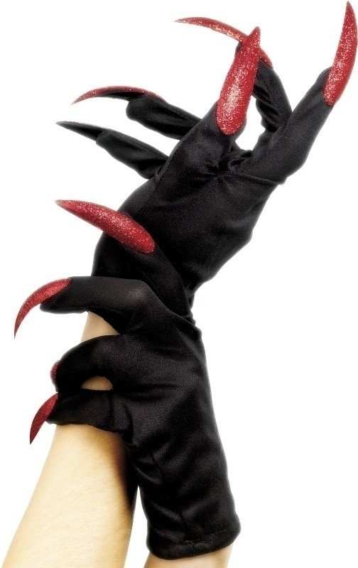 černé rukavice s červenými nehty