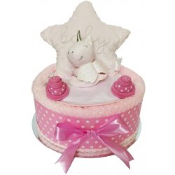 BabyDort růžový puntíkovaný jednopatrový plenkový dort pro miminko