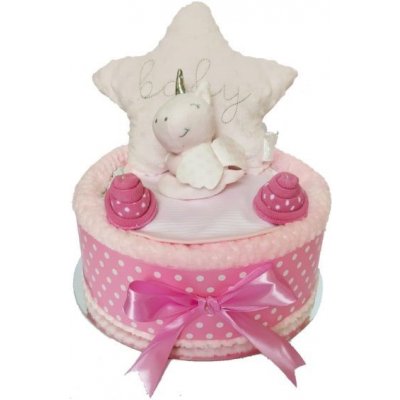BabyDort růžový puntíkovaný jednopatrový plenkový dort pro miminko