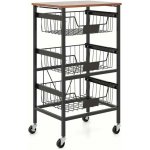 Servírovací stolek kolečka kov dřevo černá dub tmavý NoBi KAJAR – Zboží Dáma