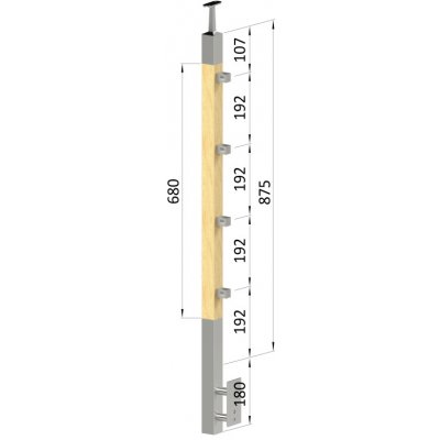 PROFI Dřevěný sloupek, boční kotvení, 4 řadový, průchozí, vnitřní, vrch pevný (40x40mm), materiál: buk, broušený povrch bez nátěru – Zbozi.Blesk.cz