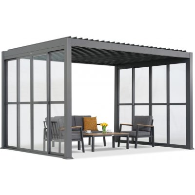 Garden Point Lagos 3x3 volně stojící terasová pergola s dveřmi na dvou stranách antracitová – Sleviste.cz