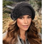 Krumlovanka dámská čepice baretového střihu s květem W-0842/693 antracitová – Zboží Mobilmania