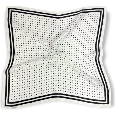 malý letuškový hedvábný šátek puntíkovaný bílý a černý puntík s linkou 100% hedvábí – Zboží Dáma