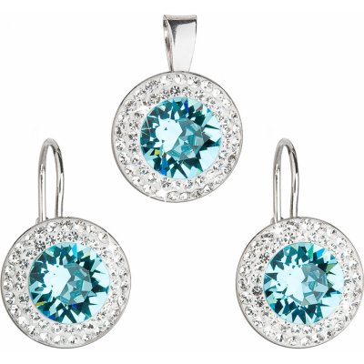 Evolution Group sada s krystaly Swarovski náušnice a přívěšek modré kulaté 39107.3 turquoise – Sleviste.cz