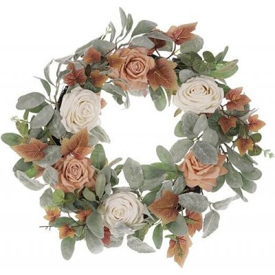 Autronic Věnec umělý 50 cm ojíněná zeleň s růžemi VED001 Zelená, Textil – Zboží Dáma