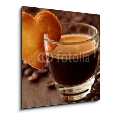 Obraz 1D - 50 x 50 cm - Espresso coffee with cake on brown background Espresso káva s koláčem na hnědém pozadí – Zboží Mobilmania