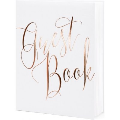 PartyDeco Svatební kniha hostů bílá s psacím růžovozlatým nápisem Guest Book – Hledejceny.cz