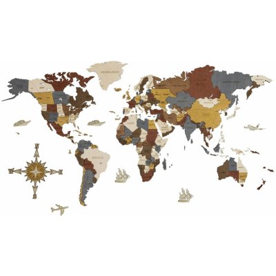 Mapa světa - 4D / 3D nastěnné mapy světa dřevěné na zeď 200x100cm - INDIGO – Zboží Mobilmania