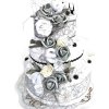 Svatební textilní dort třípatrový bílo/šedé růžičky