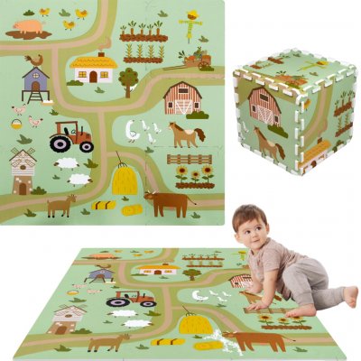 Humbi Pěnová podložka na hraní 90 × 90 cm silné puzzle 9 dílů farma a venkovské cesty – Zboží Mobilmania