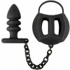 Black Velvets Silikonový erekční kroužek s klecí na varlata s análním kolíkem