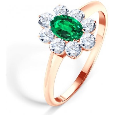 Savicki zásnubní prsten růžové zlato smaragd bílé safíry SAVRING SZM R