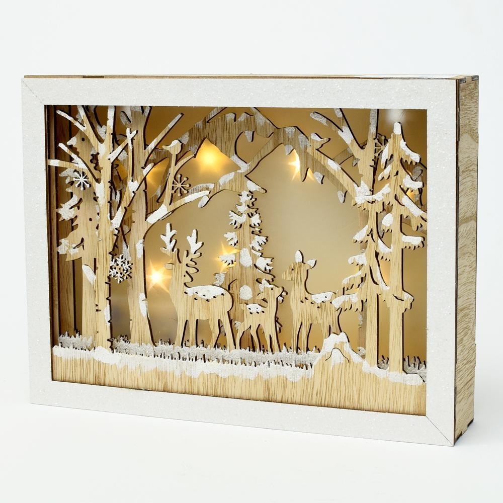 Kinekus Obraz vánoční příroda LED 30x6x22 cm dřevo KIN64989787