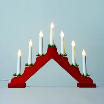 KONST KONSTSMIDE Adventní svícen 2262-510.T dřevěný červený s taženou žárovkou LED Filament 7x34V 0,2W
