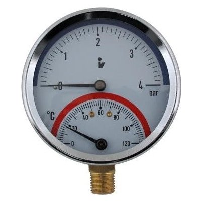 MALGORANI SITEM Termomanometr d80mm 0-4 BAR 0-120°C SPODNÍ vývod 1/2" - voda, vzduch TM5404S