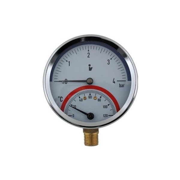 Měření voda, plyn, topení MALGORANI SITEM Termomanometr d80mm 0-4 BAR 0-120°C SPODNÍ vývod 1/2" - voda, vzduch TM5404S
