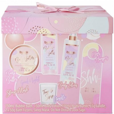 Sunkissed Bubble Boutique Woman tělové mléko 150 ml + pěna do koupele 150 ml + tělové máslo 100 ml + koule do koupele 2 x 50 g + svíčka 65 g + maska na oči + visačka na dveře dárková sada – Zbozi.Blesk.cz