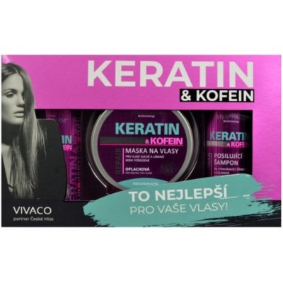 Vivaco Keratin & kofein šampon 200 ml + balzám 200 ml + maska 200 ml dárková sada – Zbozi.Blesk.cz