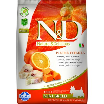 N&D Pumpkin Dog Adult Mini Grain Free Codfish & Orange 7 kg