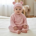 Kojenecká rostoucí 3D pletená souprava růžová – Sleviste.cz