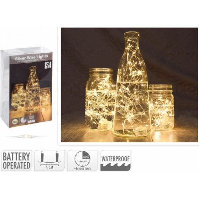 Koopman LED světelný řetěz na baterie vodotěsný 20 LED teplá bílá, stříbrný drát – Hledejceny.cz