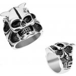 Šperky eshop ocelový prsten stříbrné lebka s rohy srdce kuličky hranaté linie T18.15 – Zboží Mobilmania